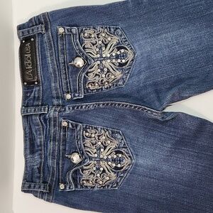 L.A. Idol Boot Cut Rhinestone Distressed Skinny Long Tall Jeans (Size 9 - 31x34)